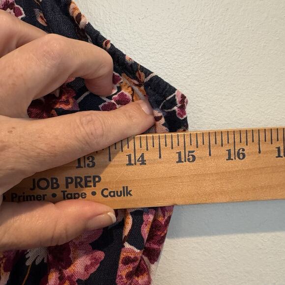 Boho Bloomcore Dress Women Small Navy Linen Blend Sundress Tiered Midi Pockets - Picture 12 of 15